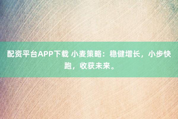 配资平台APP下载 小麦策略：稳健增长，小步快跑，收获未来。
