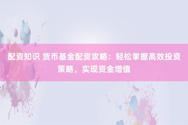 配资知识 货币基金配资攻略：轻松掌握高效投资策略，实现资金增值